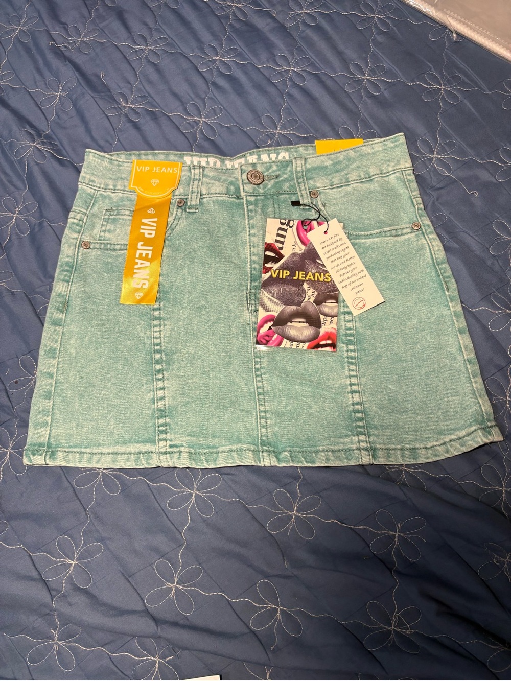 VIP Mint Wash Denim Mini Skirt